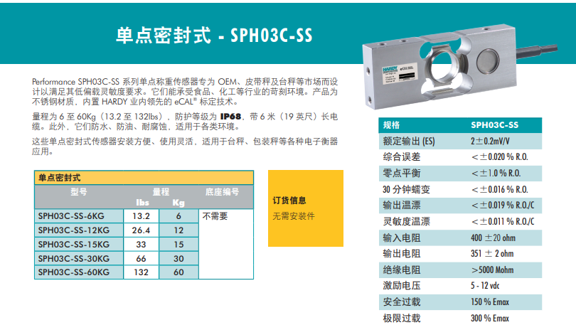 SPH03C-SS-60kg称重传感器