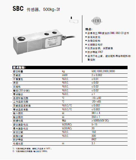 托利多SBC-2t称重传感器